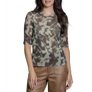 NEW APNY mesh knit animal print top in brown multi